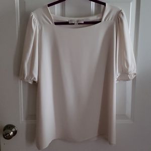 LOFT Ivory Square Neck Puff Sleeve Blouse Size L